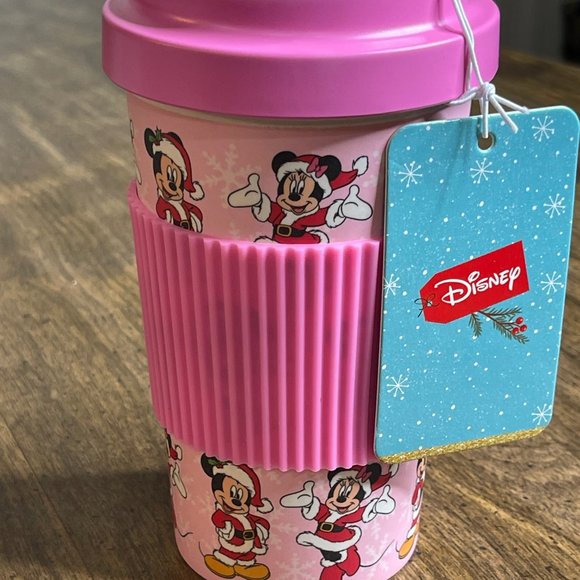 Disney Christmas Mickey and Minnie Mouse Bamboo Travel Mug, Pink, NWT - Picture 2 of 9